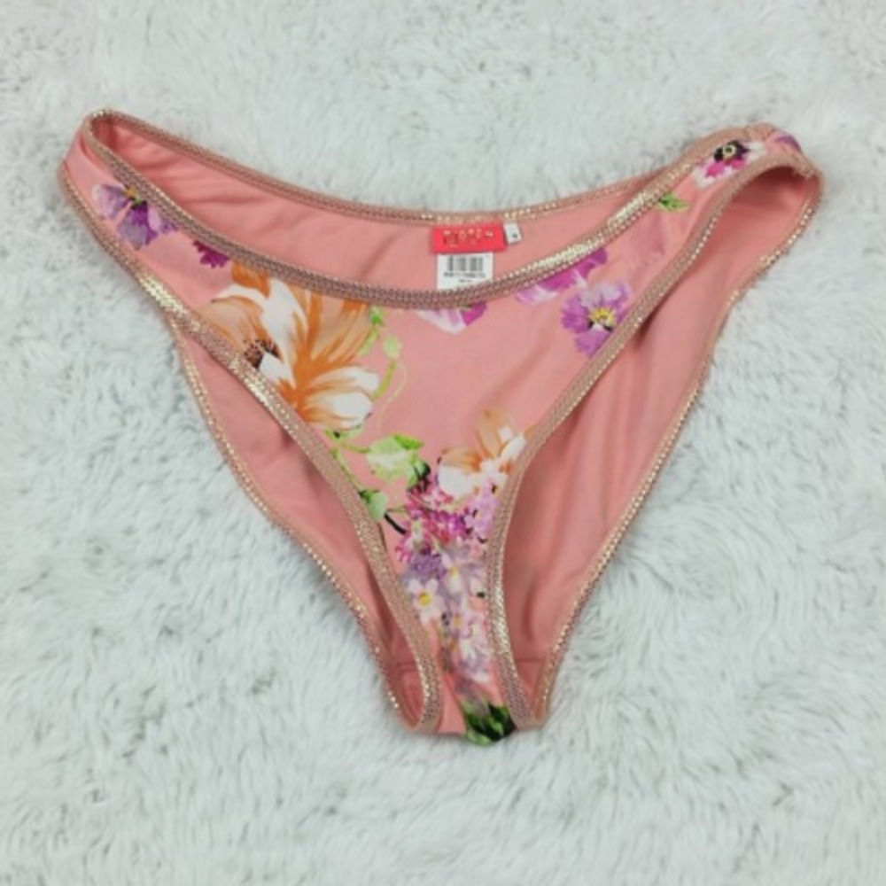 River Island Resort Bikini Bottoms Womens Swimwear Floral Shiny Trim 4 New